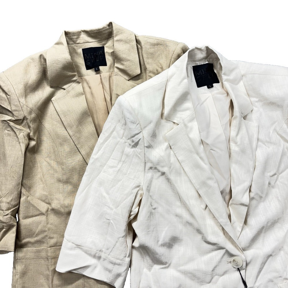 Lot Of 2 Mina Self Blazers Womens L Viscose Linen Blend Ivory & Beige NEW!